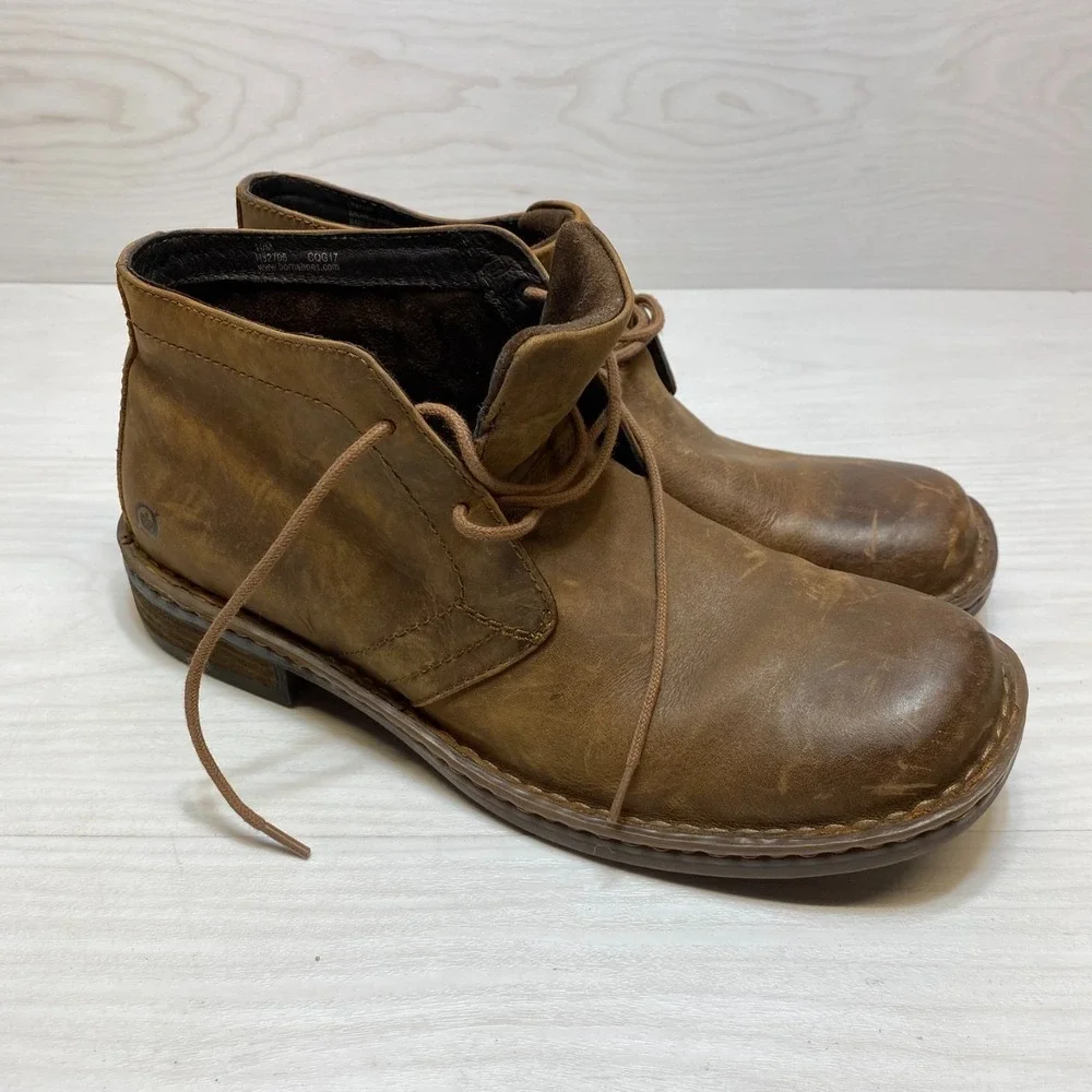 Born Harrison Chuckka Books Mens Size 10M Brown Leather Hand‎ Crafted Lace Up